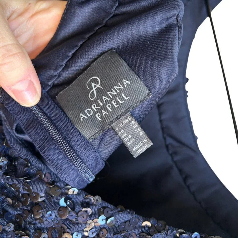 Adrianna Papell Short Sleeve Beaded Sequin Sheath Mini Dress Navy Size 6 - Picture 5 of 5